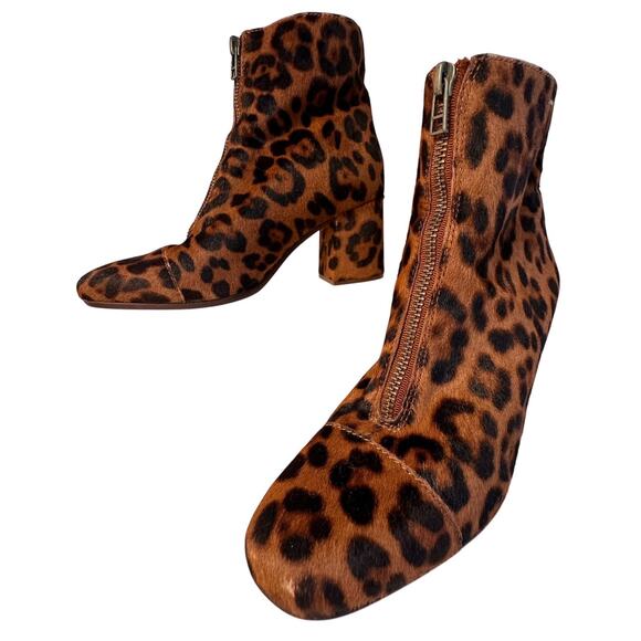 Madewell Amalia Leopard Booties Calf Fur Ankle Boots Front Zip Sz 7.5 Mob Wife - Picture 3 of 16